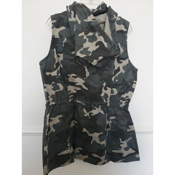 Active USA Womens Vest Small Camo Pockets Hooded Drawstring Waist Sleeveless - Picture 13 of 16